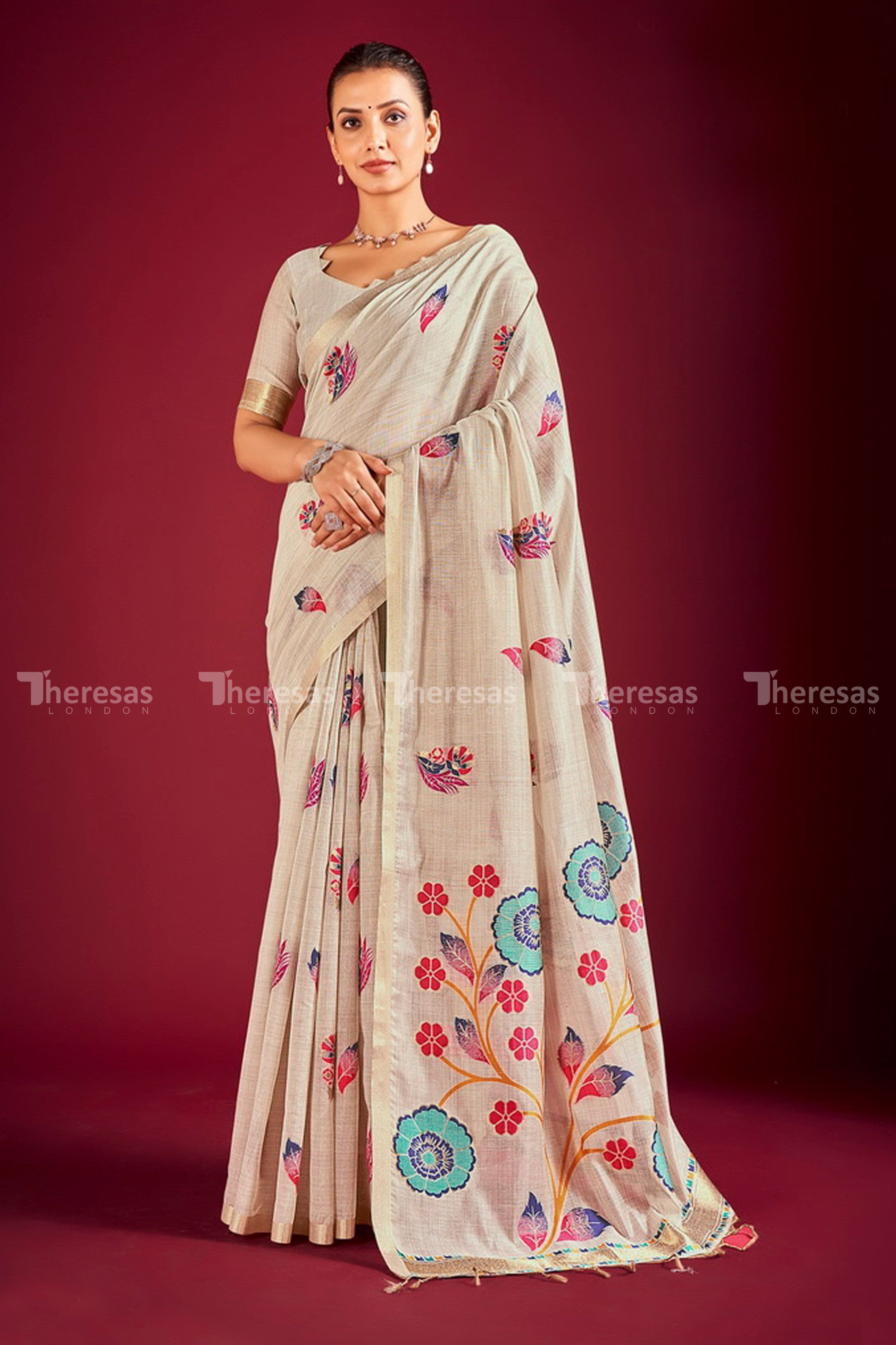 Linen Party Wear Saree with Stitched Blouse(SAR-441)