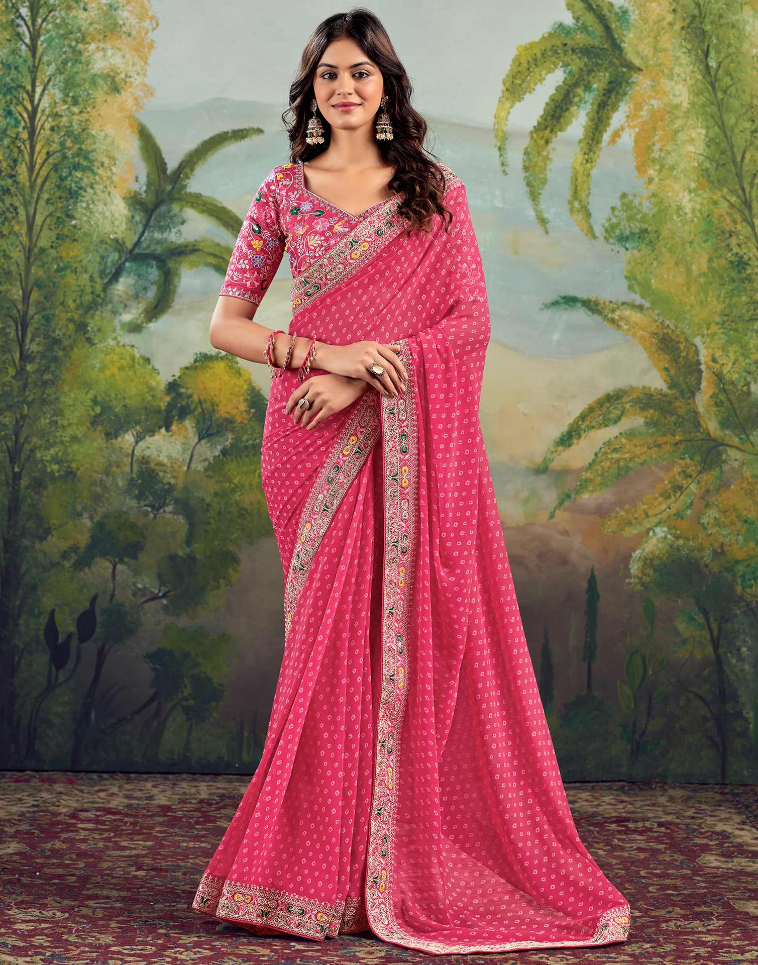 Georgette Saree with Stitched blouse