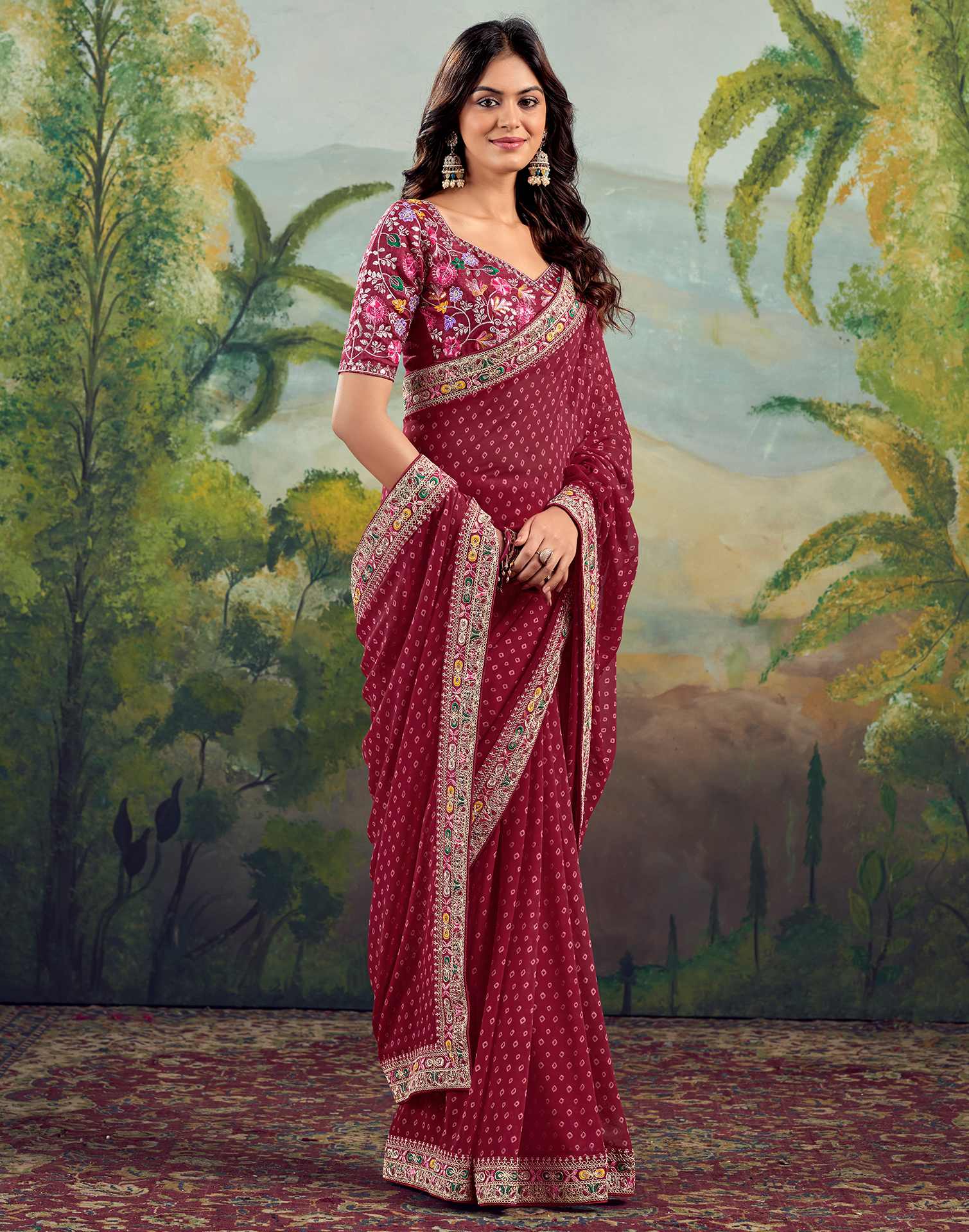 Georgette Saree with Stitched blouse