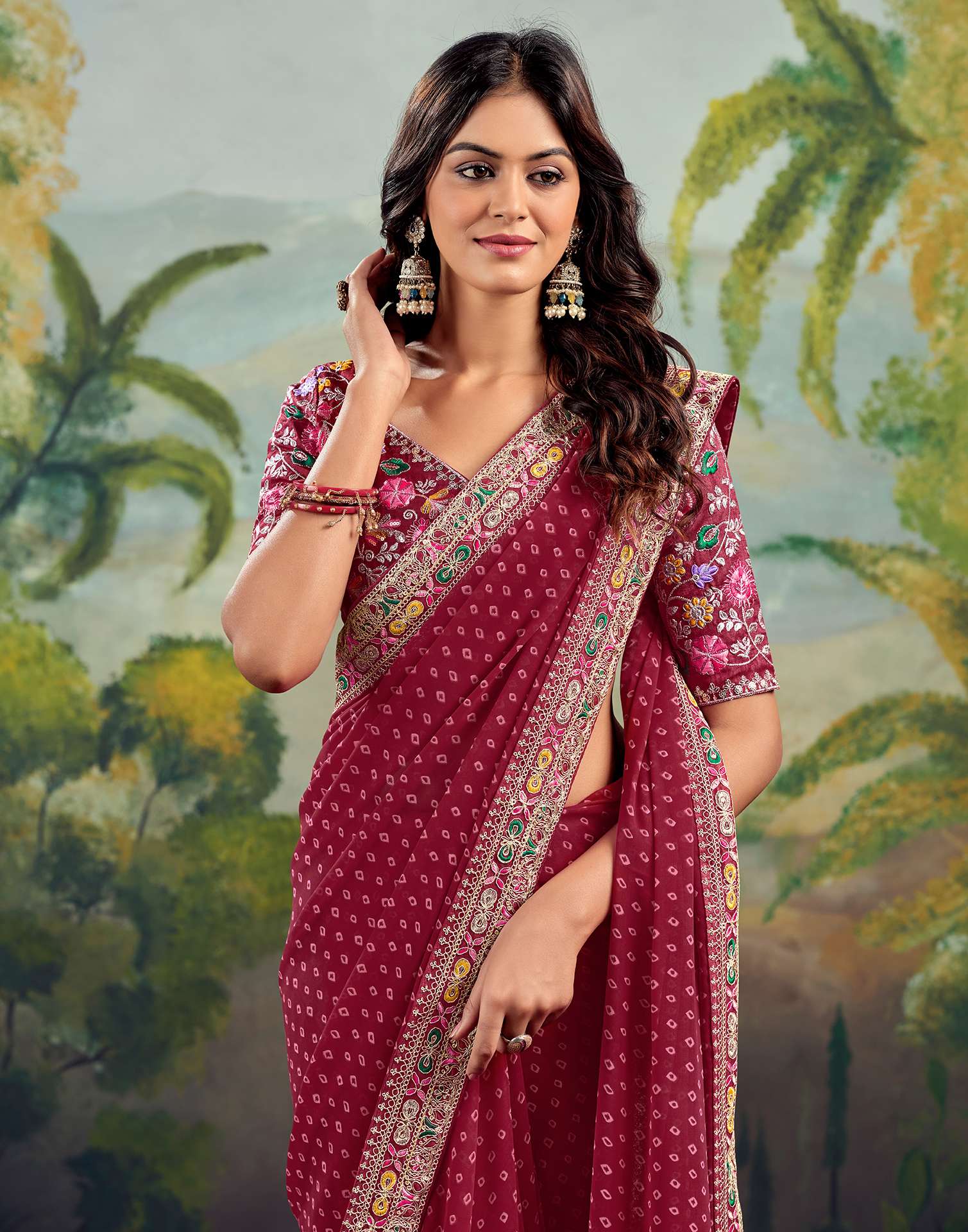 Georgette Saree with Stitched blouse