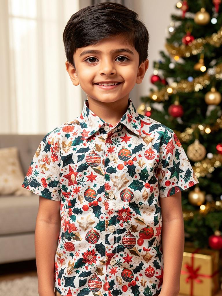 Holly leaves and baubles Christmas  Shirt - Boys (KBD-010)