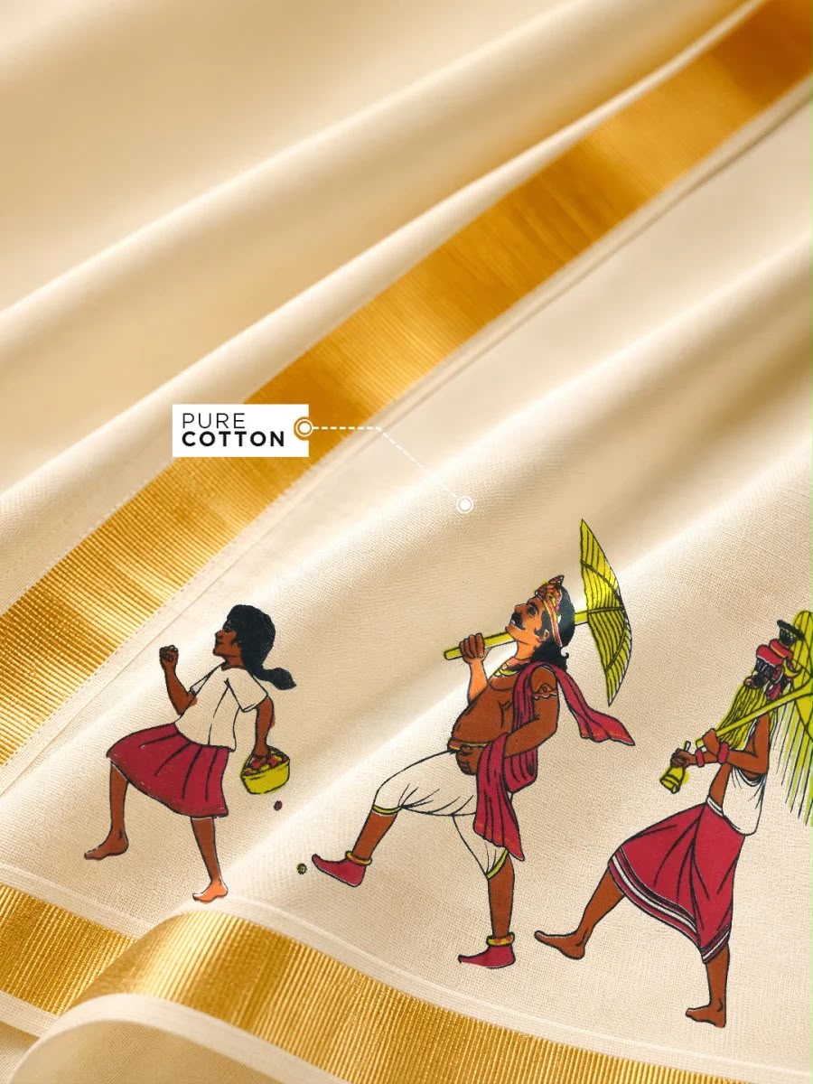 Golden Kasavu Printed Mundu