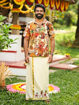 Golden Kasavu Printed Mundu